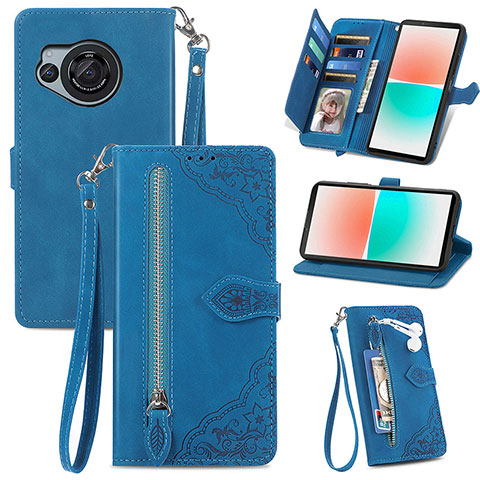 Funda de Cuero Cartera con Soporte Carcasa S06D para Sharp Aquos R8 Azul