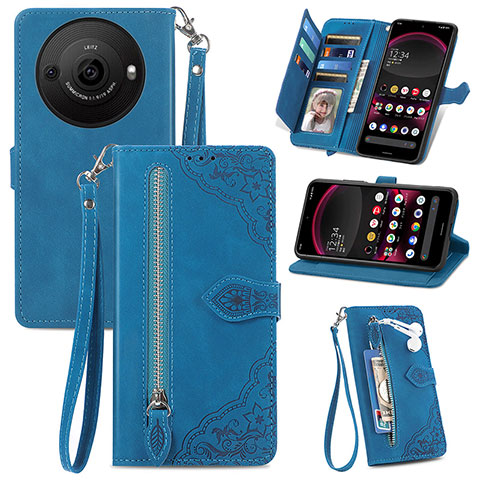 Funda de Cuero Cartera con Soporte Carcasa S06D para Sharp Aquos R8 Pro Azul