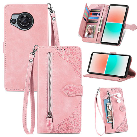 Funda de Cuero Cartera con Soporte Carcasa S06D para Sharp Aquos R8 Rosa