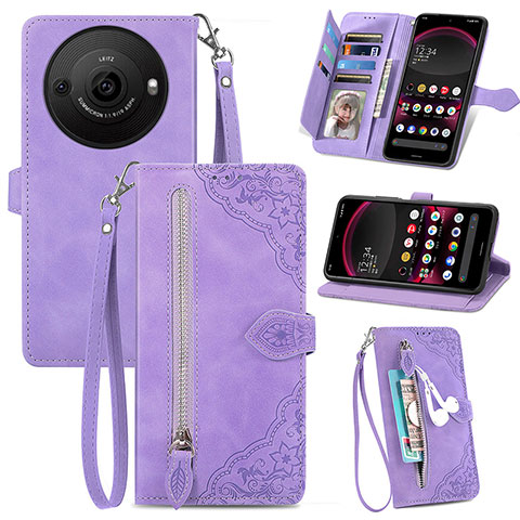 Funda de Cuero Cartera con Soporte Carcasa S06D para Sharp Aquos R8s Pro Morado