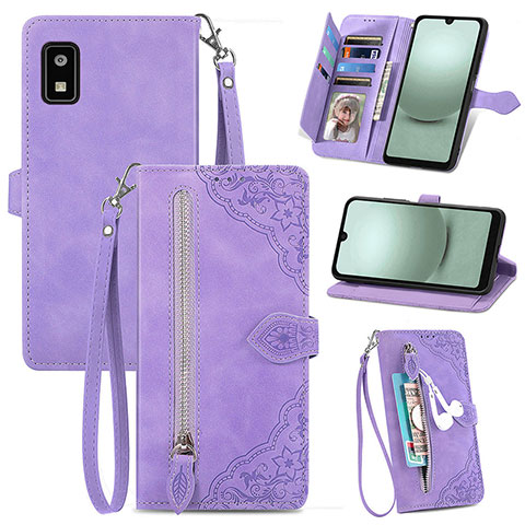 Funda de Cuero Cartera con Soporte Carcasa S06D para Sharp Aquos wish3 Morado