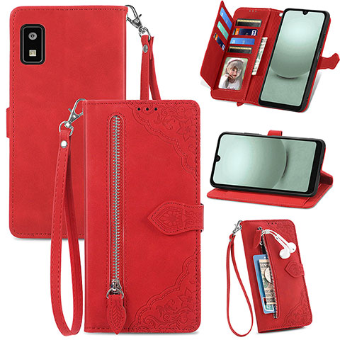 Funda de Cuero Cartera con Soporte Carcasa S06D para Sharp Aquos wish3 Rojo