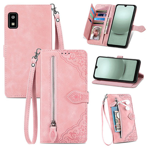 Funda de Cuero Cartera con Soporte Carcasa S06D para Sharp Aquos wish3 Rosa