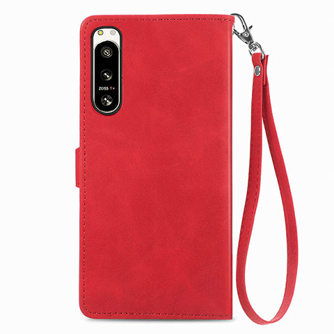 Funda de Cuero Cartera con Soporte Carcasa S06D para Sony Xperia 5 IV Rojo