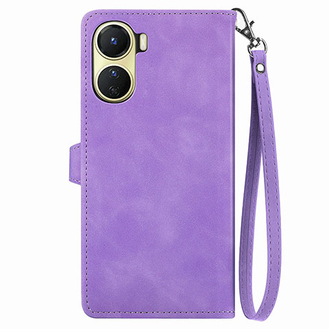 Funda de Cuero Cartera con Soporte Carcasa S06D para Vivo Y02S Morado