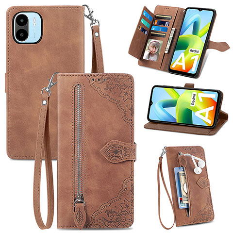 Funda de Cuero Cartera con Soporte Carcasa S06D para Xiaomi Poco C51 Marron