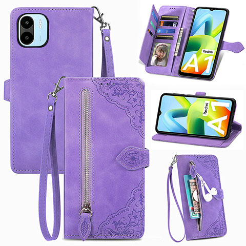 Funda de Cuero Cartera con Soporte Carcasa S06D para Xiaomi Poco C51 Morado