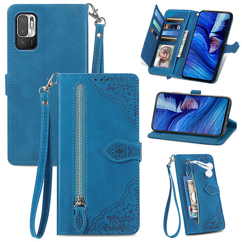 Funda de Cuero Cartera con Soporte Carcasa S06D para Xiaomi POCO M3 Pro 5G Azul