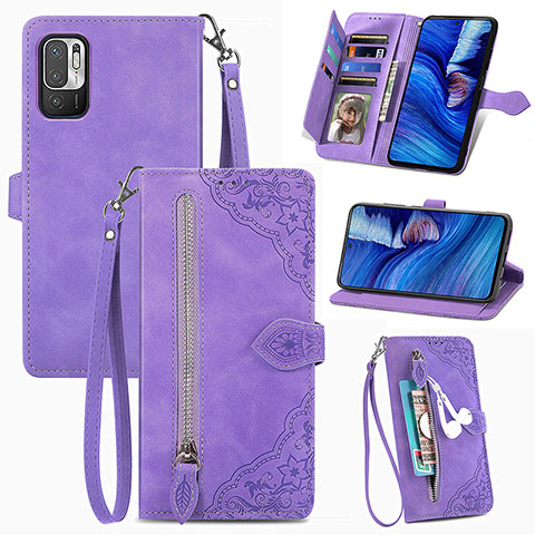 Funda de Cuero Cartera con Soporte Carcasa S06D para Xiaomi POCO M3 Pro 5G Morado