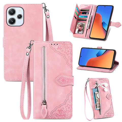 Funda de Cuero Cartera con Soporte Carcasa S06D para Xiaomi Redmi 12 4G Rosa