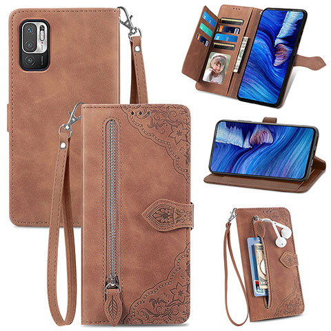 Funda de Cuero Cartera con Soporte Carcasa S06D para Xiaomi Redmi Note 10 5G Marron