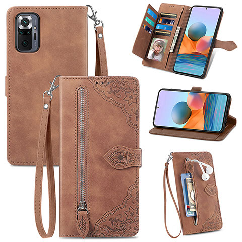 Funda de Cuero Cartera con Soporte Carcasa S06D para Xiaomi Redmi Note 10 Pro 4G Marron