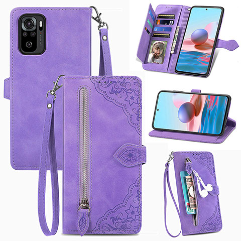 Funda de Cuero Cartera con Soporte Carcasa S06D para Xiaomi Redmi Note 10S 4G Morado