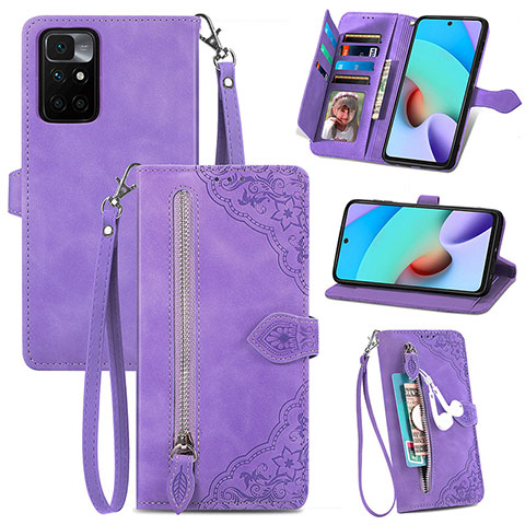 Funda de Cuero Cartera con Soporte Carcasa S06D para Xiaomi Redmi Note 11 5G Morado