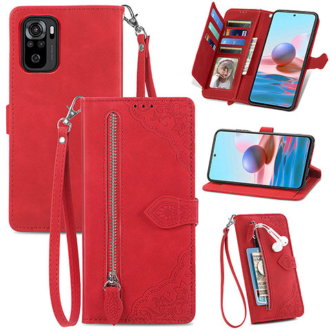 Funda de Cuero Cartera con Soporte Carcasa S06D para Xiaomi Redmi Note 11 SE India 4G Rojo