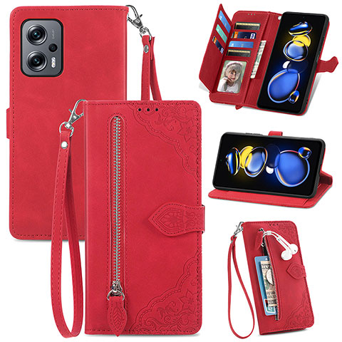 Funda de Cuero Cartera con Soporte Carcasa S06D para Xiaomi Redmi Note 11T Pro 5G Rojo