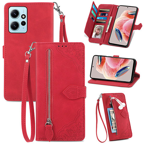 Funda de Cuero Cartera con Soporte Carcasa S06D para Xiaomi Redmi Note 12 4G Rojo