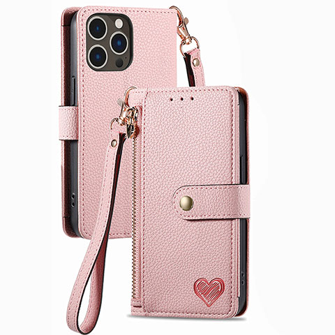 Funda de Cuero Cartera con Soporte Carcasa S07D para Apple iPhone 14 Pro Rosa