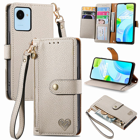 Funda de Cuero Cartera con Soporte Carcasa S07D para Realme C30s Gris