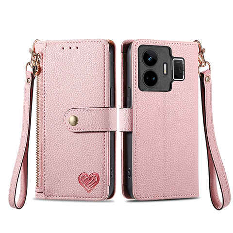 Funda de Cuero Cartera con Soporte Carcasa S07D para Realme GT Neo5 240W 5G Rosa