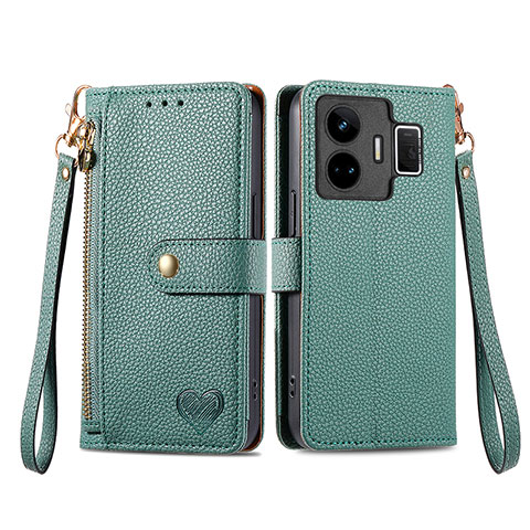 Funda de Cuero Cartera con Soporte Carcasa S07D para Realme GT Neo5 240W 5G Verde