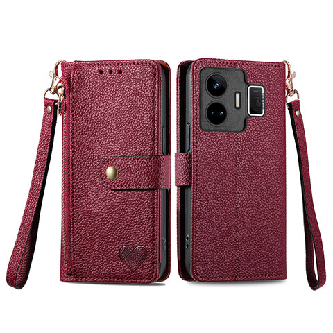 Funda de Cuero Cartera con Soporte Carcasa S07D para Realme GT Neo6 5G Rojo