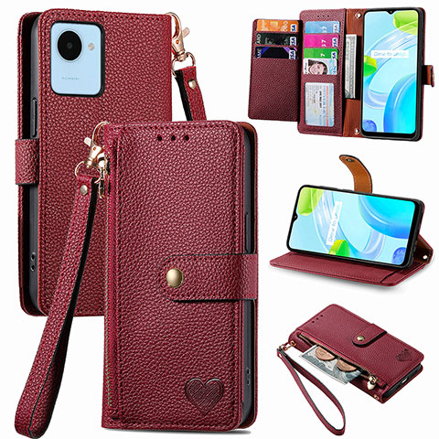 Funda de Cuero Cartera con Soporte Carcasa S07D para Realme Narzo 50i Prime Rojo