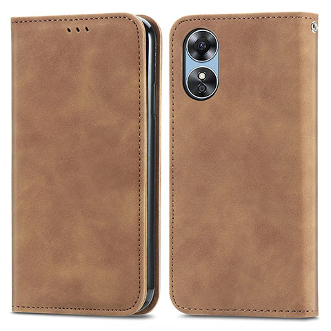 Funda de Cuero Cartera con Soporte Carcasa S08D para Oppo A17 Marron