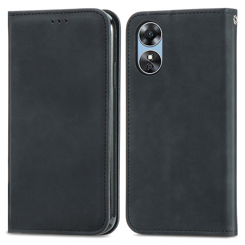 Funda de Cuero Cartera con Soporte Carcasa S08D para Oppo A17 Negro