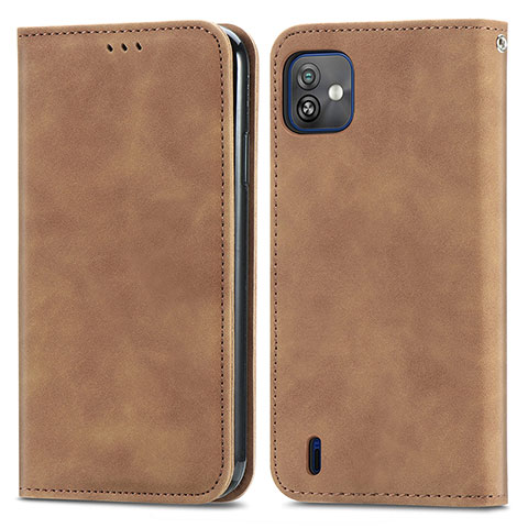 Funda de Cuero Cartera con Soporte Carcasa S08D para Wiko Y82 Marron