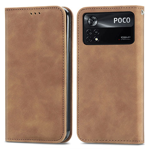 Funda de Cuero Cartera con Soporte Carcasa S08D para Xiaomi Poco X4 Pro 5G Marron