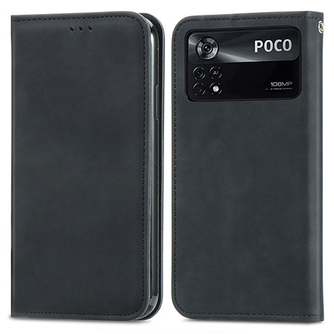 Funda de Cuero Cartera con Soporte Carcasa S08D para Xiaomi Poco X4 Pro 5G Negro