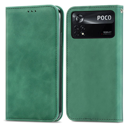 Funda de Cuero Cartera con Soporte Carcasa S08D para Xiaomi Poco X4 Pro 5G Verde