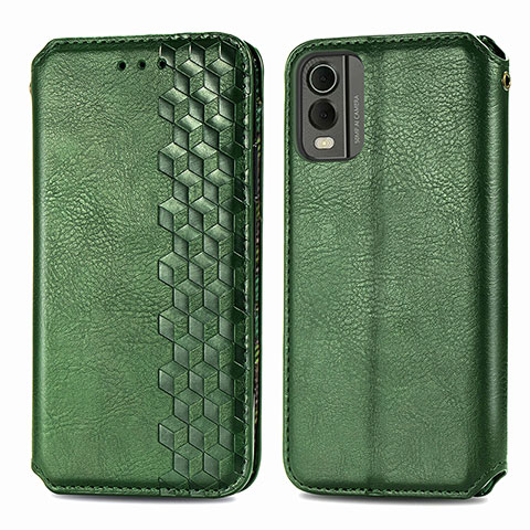 Funda de Cuero Cartera con Soporte Carcasa S09D para Nokia C210 Verde