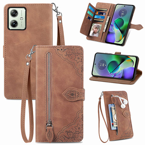 Funda de Cuero Cartera con Soporte Carcasa S14D para Motorola Moto G54 5G Marron