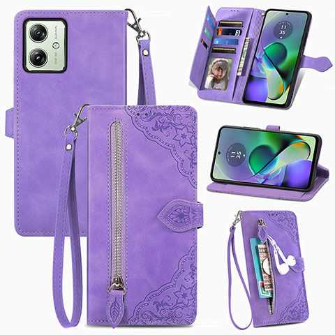 Funda de Cuero Cartera con Soporte Carcasa S14D para Motorola Moto G54 5G Morado