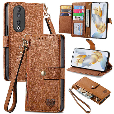 Funda de Cuero Cartera con Soporte Carcasa S15D para Huawei Honor 90 5G Marron