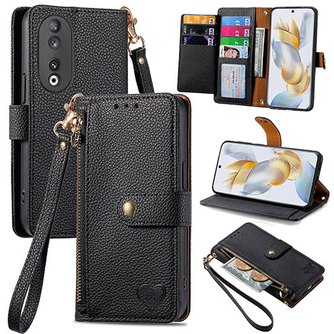 Funda de Cuero Cartera con Soporte Carcasa S15D para Huawei Honor 90 5G Negro