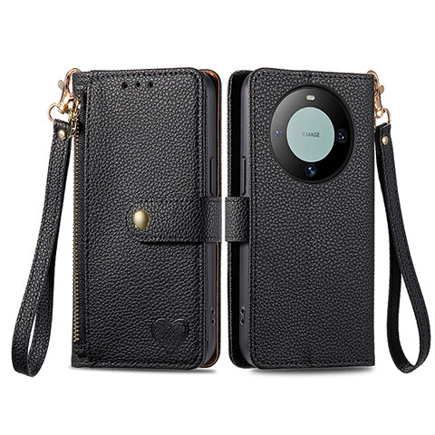 Funda de Cuero Cartera con Soporte Carcasa S15D para Huawei Mate 60 Pro Negro