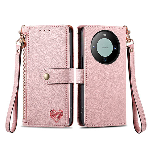 Funda de Cuero Cartera con Soporte Carcasa S15D para Huawei Mate 60 Pro+ Plus Rosa