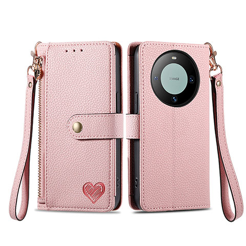 Funda de Cuero Cartera con Soporte Carcasa S15D para Huawei Mate 60 Rosa