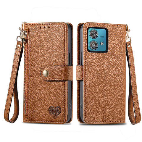 Funda de Cuero Cartera con Soporte Carcasa S15D para Motorola Moto G84 5G Marron