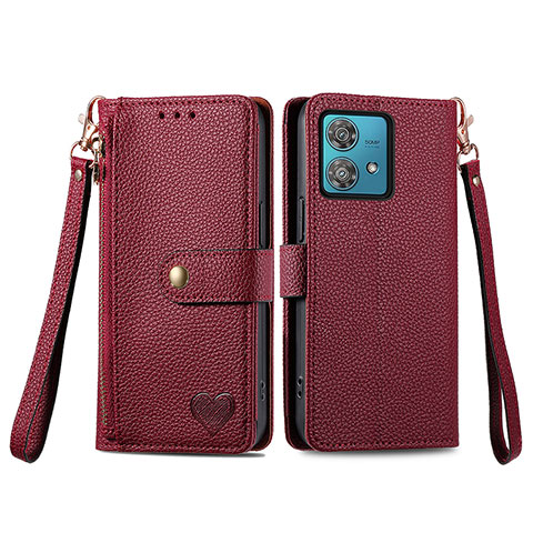 Funda de Cuero Cartera con Soporte Carcasa S15D para Motorola Moto G84 5G Rojo