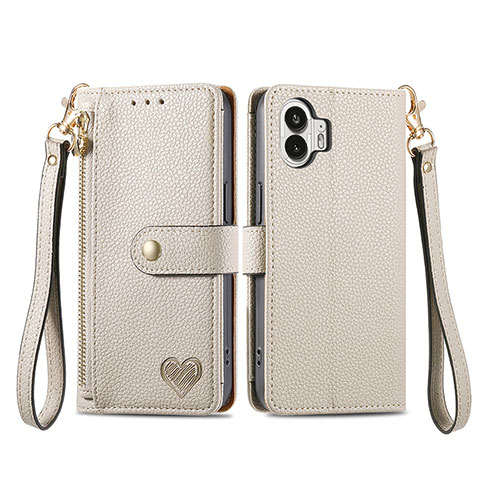 Funda de Cuero Cartera con Soporte Carcasa S15D para Nothing Phone 2 Gris