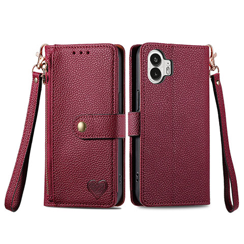 Funda de Cuero Cartera con Soporte Carcasa S15D para Nothing Phone 2 Rojo