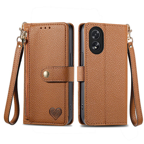 Funda de Cuero Cartera con Soporte Carcasa S15D para Oppo A38 Marron