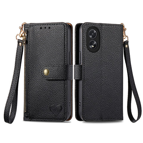 Funda de Cuero Cartera con Soporte Carcasa S15D para Oppo A58 4G Negro