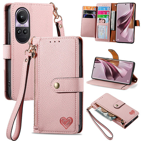 Funda de Cuero Cartera con Soporte Carcasa S15D para Oppo Reno10 5G Rosa