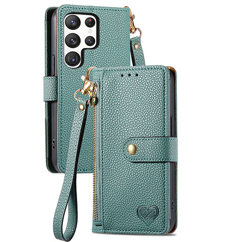 Funda de Cuero Cartera con Soporte Carcasa S15D para Samsung Galaxy S22 Ultra 5G Verde