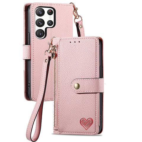 Funda de Cuero Cartera con Soporte Carcasa S15D para Samsung Galaxy S23 Ultra 5G Rosa